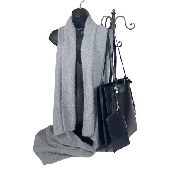 IZZY&ALI Chic Black Faux Leather Double Strap Shoulder Tote Bag w/ Dust Bag NWT - Picture 7 of 11